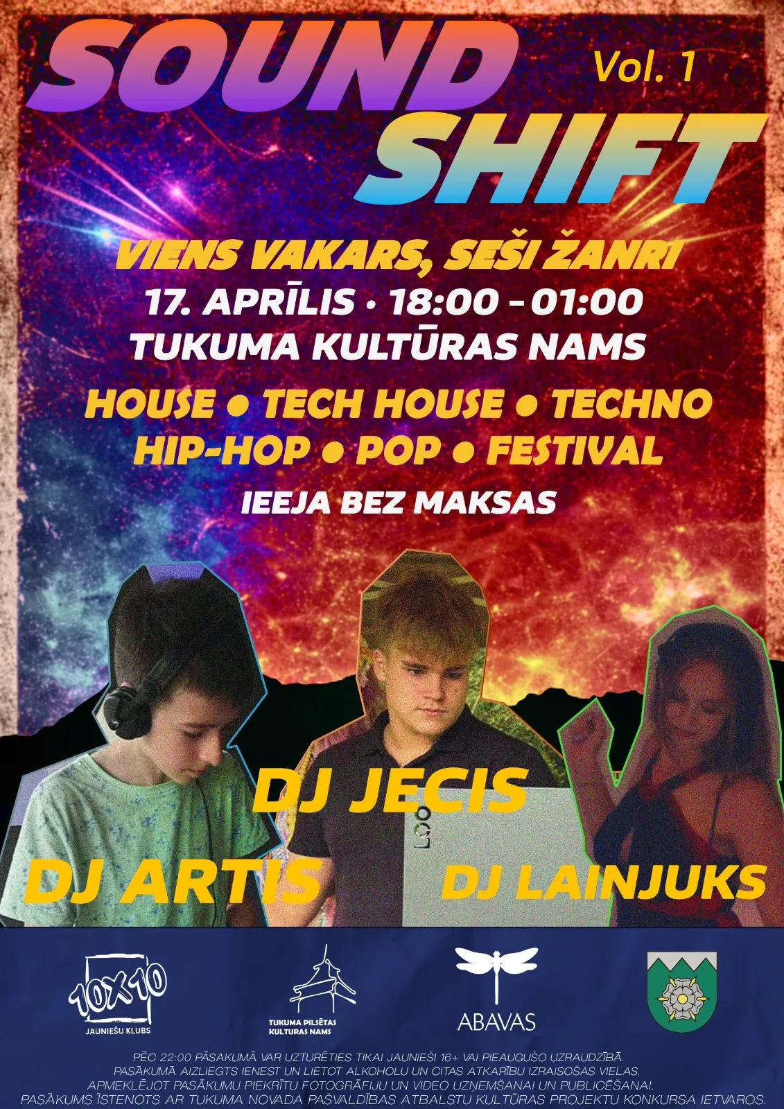 Jauniešu pasākums Sound Shift 10x10 klubā Tukumā