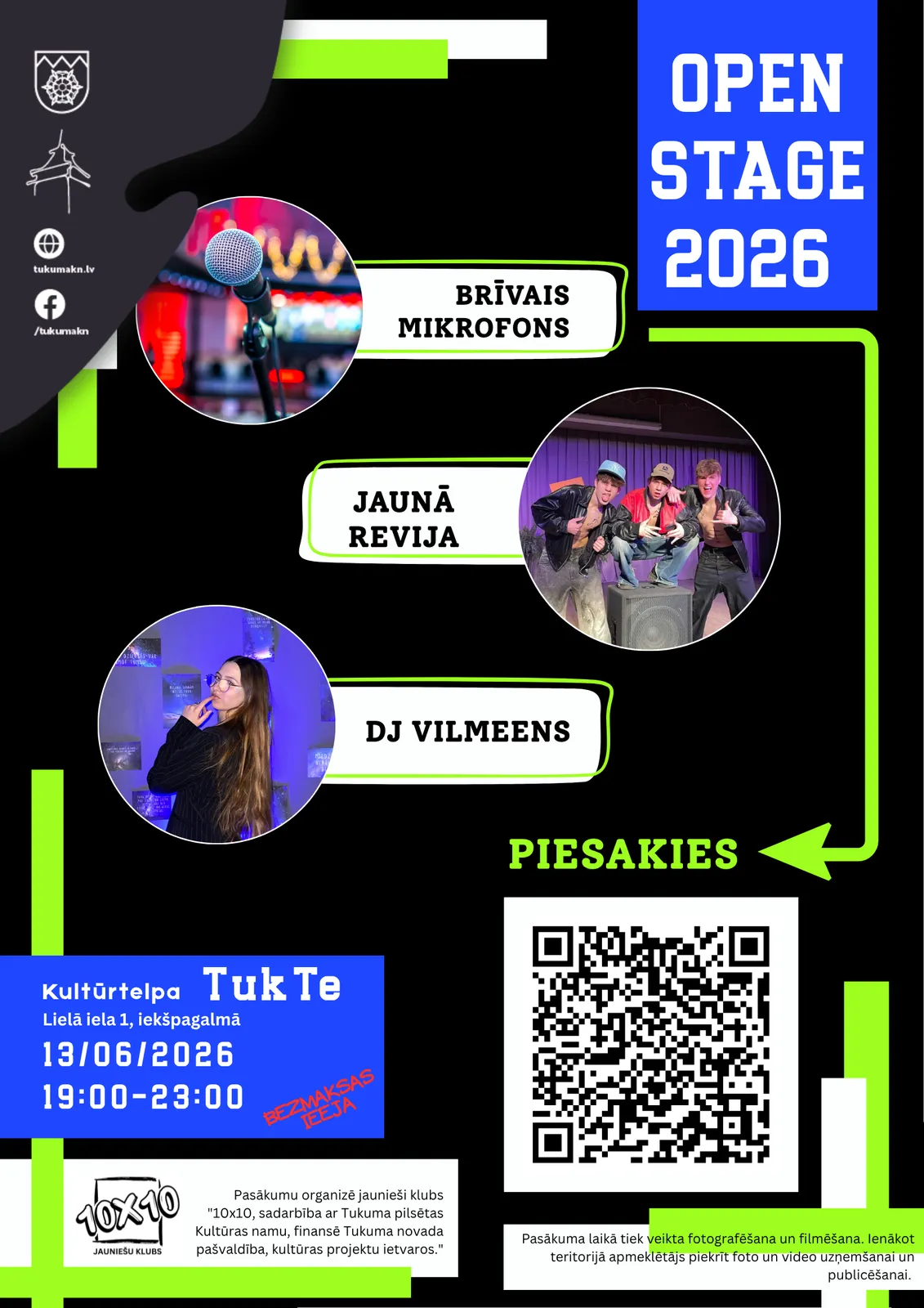 Open Stage 2026 pasākums 10x10 klubā Tukumā